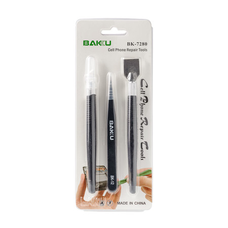 Набор инструментов BAKU BK-7280 3 в1 лезвие, лопатка, пинцет для разбора телефонов, ноутбуков и планшетов