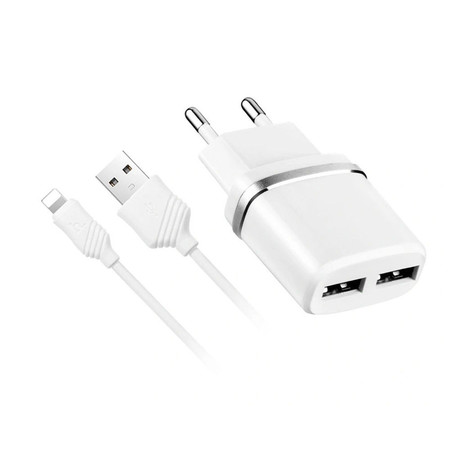 Зарядка USBх2 / 5V 2,4A + кабель Lightning белый для Apple iPhone 14 Plus (A2887)