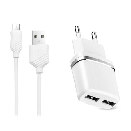 Зарядка USBх2 / 5V 2,4A + кабель MicroUSB белый для Leagoo M8