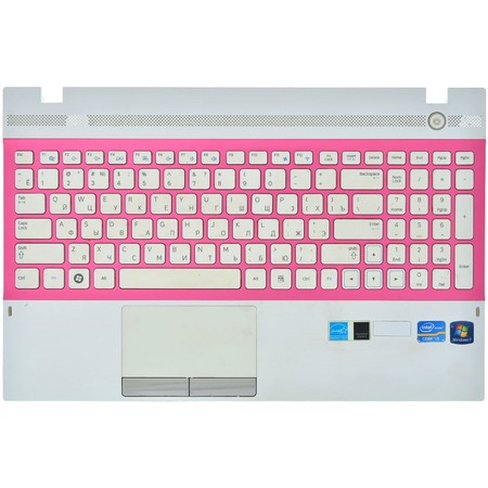 Клавиатура белая с розовой рамкой (Топкейс белый) для Samsung NP300V5A