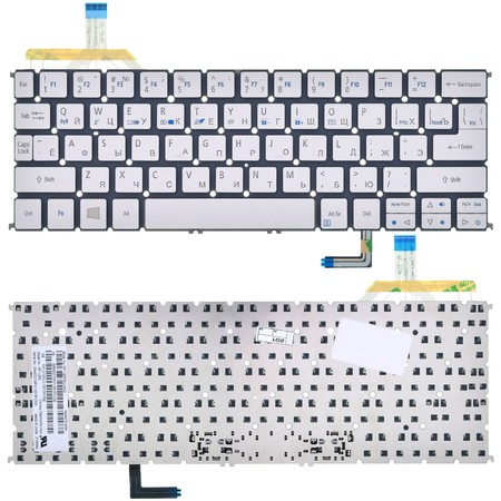 Клавиатура серебристая без рамки с подсветкой для Acer Aspire S7-191