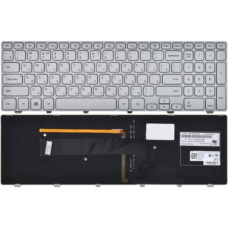 Клавиатура для Dell Inspiron 15 (7537) серебристая с серебристой рамкой с подсветкой