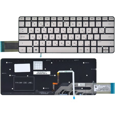 Клавиатура серебристая без рамки с подсветкой для HP Spectre 13 X2 Pro