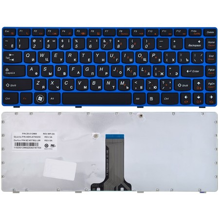 Клавиатура для Lenovo G470 черная с голубой рамкой