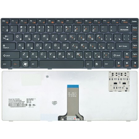 Клавиатура черная с черной рамкой для Lenovo IdeaPad Y480