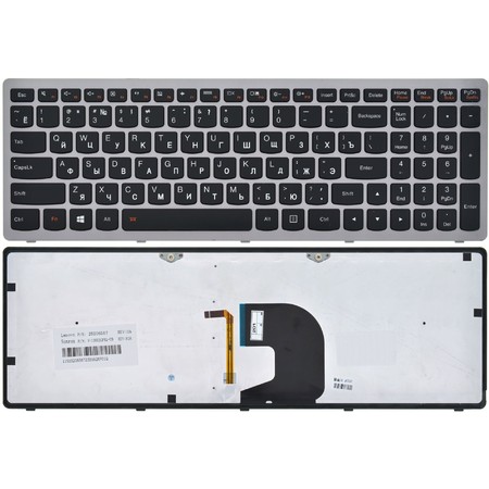 Клавиатура черная с серой рамкой с подсветкой для Lenovo IdeaPad P500