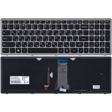 Клавиатура черная с серой рамкой с подсветкой для Lenovo G505s
