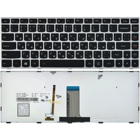 Клавиатура для Lenovo Flex 2-14 (Flex 2 14) черная с серой рамкой с подсветкой