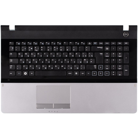 Клавиатура для Samsung NP300E7A черная с черной рамкой (Топкейс серебристый)