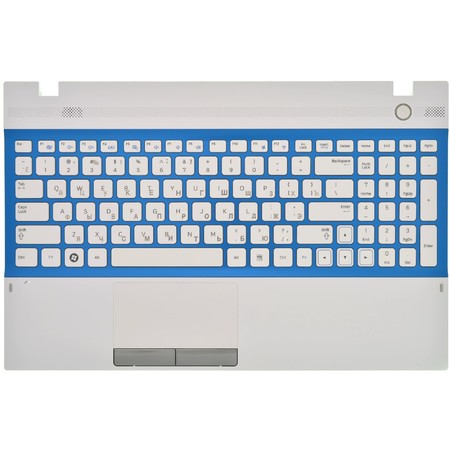 Клавиатура белая с голубой рамкой (Топкейс белый) для Samsung NP300E5A-A01