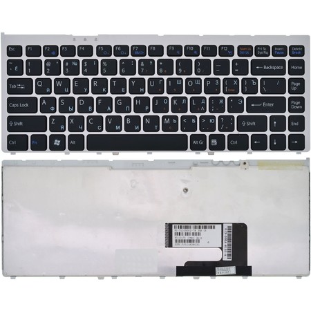 Клавиатура черная с серебристой рамкой для Sony VAIO VGN-FW11ER