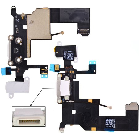 Шлейф / плата для Apple iPhone 5 821-1417-A на системный разъем (нижняя плата) / белый