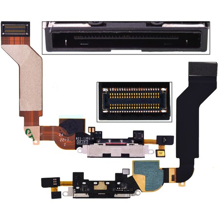 Шлейф / плата для Apple iPhone 4S 821-1301-A на системный разъем (нижняя плата) / черный