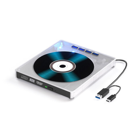 Внешний CD/DVD-привод + Hub / USB 3.0 USB Type-C белый-прозрачный